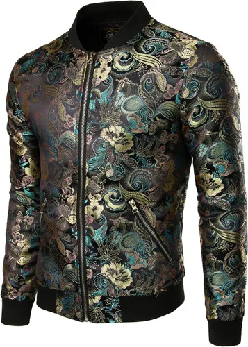 Vista 2 de JOGAL - Chaqueta de lujo satinada con bordado floral, para hombre