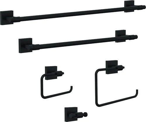 Vista 4 de Franklin Brass Maxted Portatollas de Mano (Paquete de 1) Negro Mate Estantes para Toallas para Pared de Baño Soporte de Anillo Cuadrado para Toallas