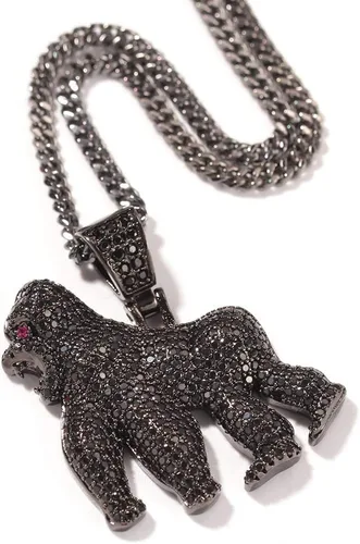 Vista 3 de KMASAL Jewelry Hip Hop Iced Out Bling Ape Pendant Individual Necklace with 24 Stainless Steel Rope Chain