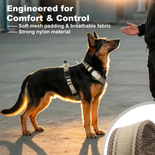 Vista 2 de Arnés Anti-Tirones para Perros con Asa, Malla Suave Acolchada Ajustable para Perros Pequeños, Medianos y Grandes Arnés Reflectante de Paseo Fácil