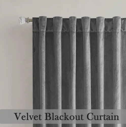 Vista 7 de Paneles de cortinas opacas de terciopelo gris oscuro para ventana, reducción de ruido, 90% de oscurecimiento de la habitación, bolsillo para barra
