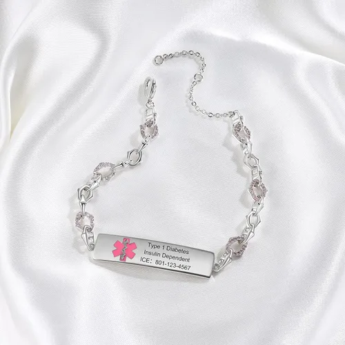 Vista 4 de Pulseras de identificación médica personalizadas de acero inoxidable para mujeres