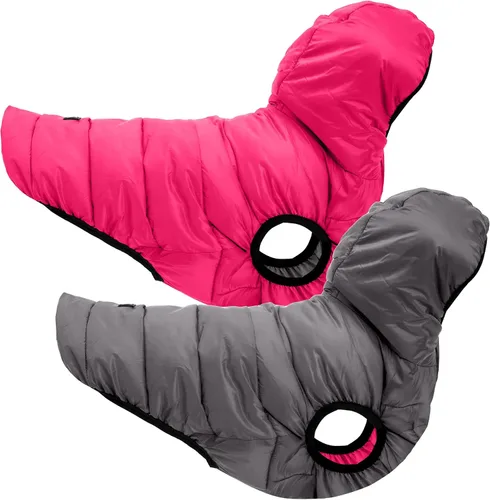 Vista 9 de Pawtitas Chaqueta reversible resistente al viento para perro, resistente al agua, abrigo de perro azul y amarillo para clima frío, tamaño de raza
