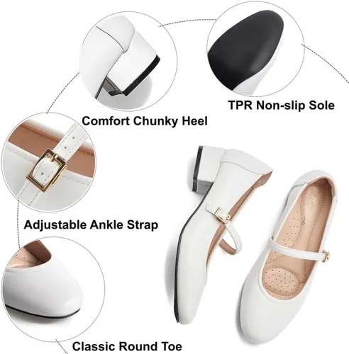Vista 6 de hingswink Mary Jane Zapatos de tacón bajo para mujer, zapatos de vestir para mujer, tacón bajo de 2 pulgadas, tacón grueso Mary Janes con correa