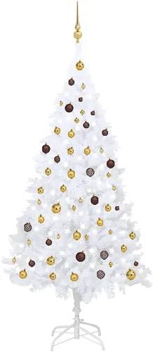 Vista 16 de 6.5ft Pre-Lit Artificial Christmas Tree with 250 LED Lights, Hinged PVC Branches, Metal Stand, and Decorative Balls for Indoor Holiday Decor Verde