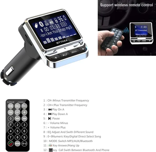 Vista 8 de Transmisor FM Bluetooth para automóvil, adaptador de radio inalámbrico, 38 W [PD 20 W + QC 3.0], kit automático manos libres con control remoto