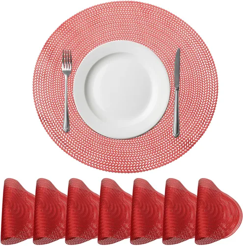 Vista 9 de uxcell Juego de 6 manteles individuales redondos dorados para mesas de comedor, manteles individuales metálicos de polivinilo prensado, manteles