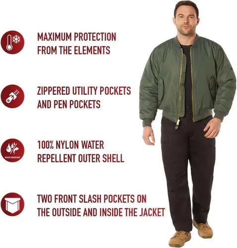 Vista 8 de Rothco Enhanced Nylon Bomber Jacket Flight Style Cold Weather Winter Coat