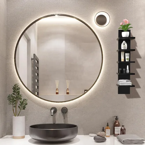 Vista 6 de Estantes de pared de 5 niveles en negro, estante de columna vertical flotante, organizador de almacenamiento para decoración del hogar, diseño