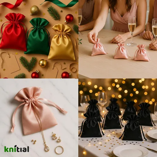 Vista 4 de Bolsas de regalo de satén azul bebé de 4 x 6 pulgadas, bolsas de joyería, bolsas de cordón para recuerdos de boda, baby shower, Navidad, 50 por