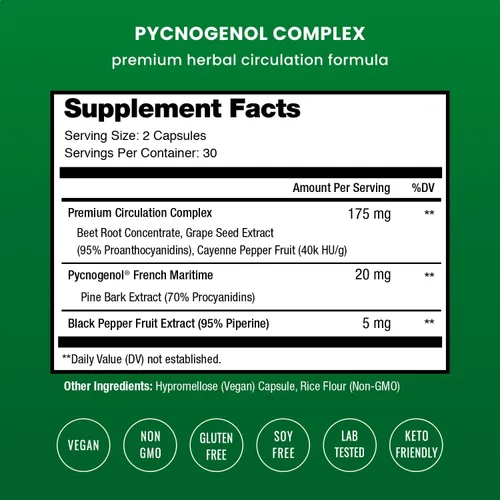 Vista 3 de NutraChamps Pycnogenol Extracto de corteza de pino marítimo francés, complejo de circulación premium, flujo sanguíneo, producción de óxido nítrico