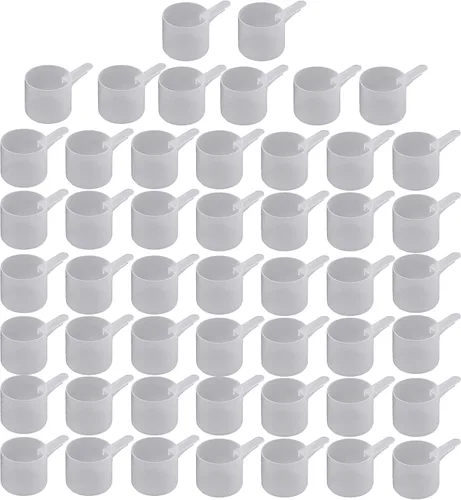 Vista 3 de Cuchara de envasado de medición de plástico de 60 mL (= 60 cc/ = 4 cucharadas/= 2 fl oz), mango corto - para medir y dispensar especias, gránulos
