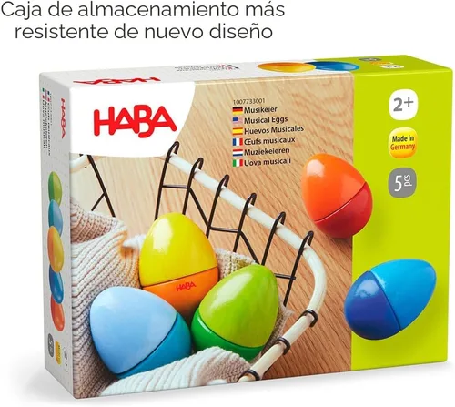 Vista 8 de Huevos musicales Haba, huevos de madera con acústica y 5 sonidos (fabricado en Alemania)