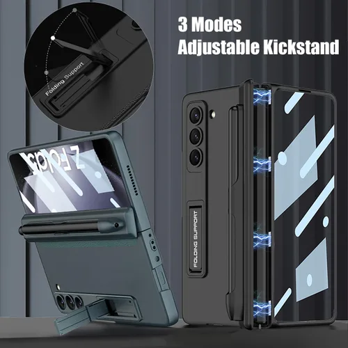 Vista 5 de Funda para Samsung Galaxy Z Fold 5 con protección magnética de bisagra, soporte ajustable y protector de pantalla con soporte para S Pen, funda