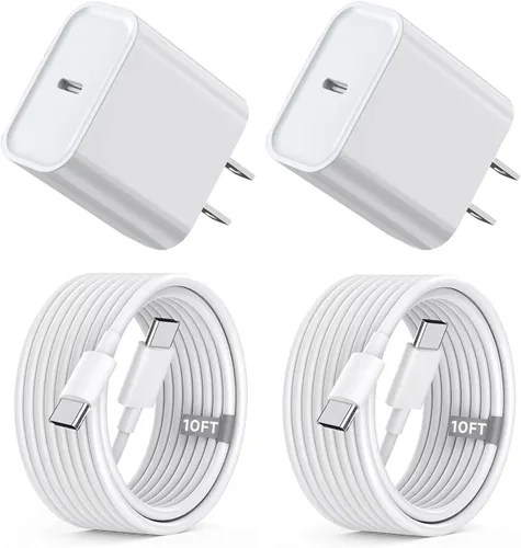 Vista 12 de Cargador rápido para iPhone de 3 metros, paquete de 2 [certificado Apple MFi] bloques de carga rápida USB C para iPhone, cargador de pared PD