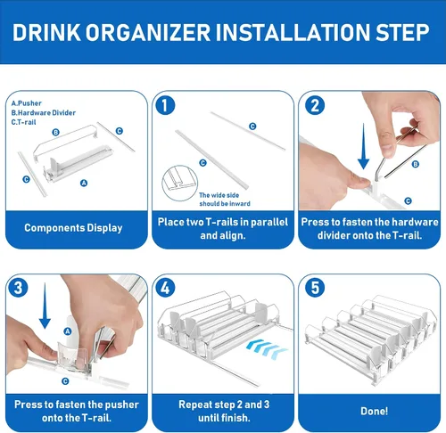 Vista 5 de Organizador de bebidas para refrigerador, dispensador organizador de latas de soda para refrigerador con deslizamiento automático de empuje, 3 filas
