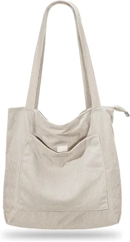 Vista 16 de Bolso de pana Iioscre para mujeres, bolsos hobo con cierre de cremallera, bolsos de hombro casuales de gran capacidad con bolsillos interiores
