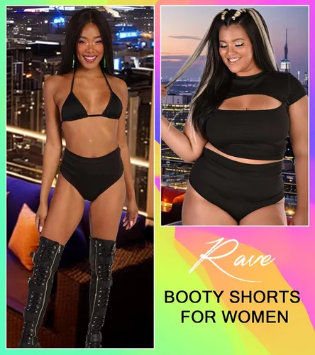 Vista 3 de EVELUST Pantalones cortos para mujer - EDC Edm Festival Outfit Accesorios Pole Dance Butt Lifting Legging Cintura Alta