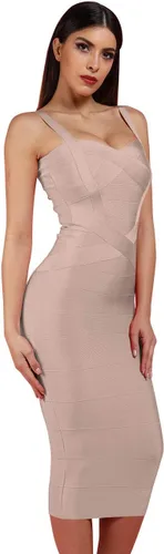 Vista 5 de Whoinshop - Vestido de fiesta de noche para mujer, con tirantes, de rayón, vestido de tubo.