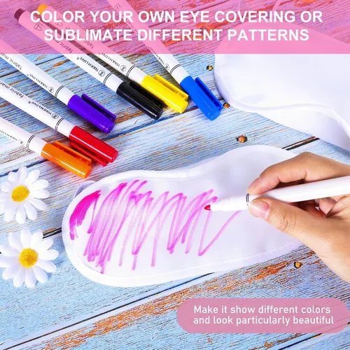 Vista 3 de Máscara de ojos blanca para sublimación, suministros de fiesta de pijamas, para niñas y niños, con rotuladores de tela, máscara de dormir blanca