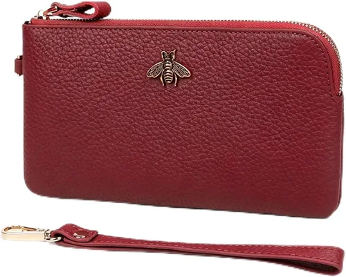 Vista 11 de imeetu Bolso de mano con asa para muñeca de cuero para mujeres, monedero para celular con correa para la muñeca A-manzana verde