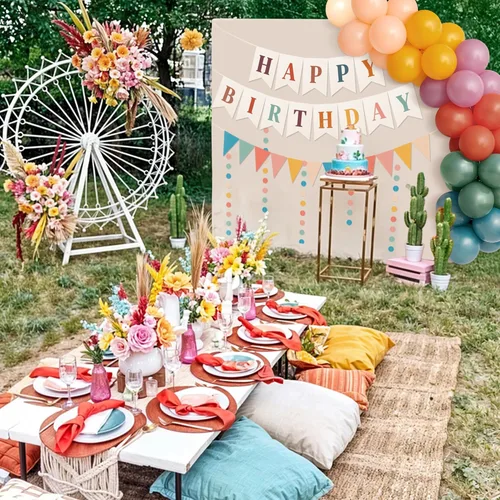 Vista 6 de Kriyokiaa Juego de decoración retro boho de feliz cumpleaños, Groovy