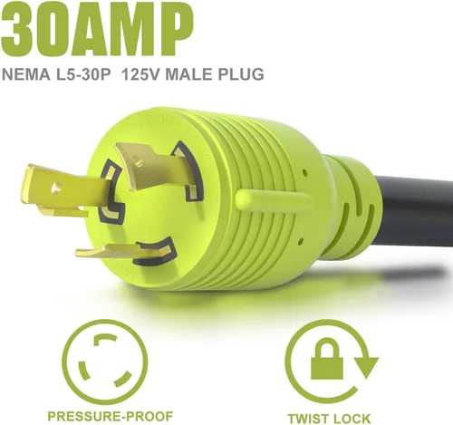 Vista 3 de Cable de alimentación para generador adaptador RV de 30 amperios a 110, adaptador de 3 clavijas a enchufe de bloqueo giratorio de 20 amperios