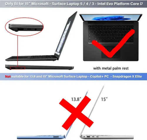 Vista 2 de Batianda Funda resistente para laptop Microsoft Surface 5 4/3ª pantalla táctil de 15 pulgadas con soporte plegable y cubierta de teclado, funda
