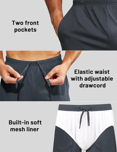 Vista 3 de MIER Pantalones cortos deportivos para hombre, para correr, gimnasio, entrenamiento, 5 pulgadas, de secado rápido, pantalones cortos ligeros