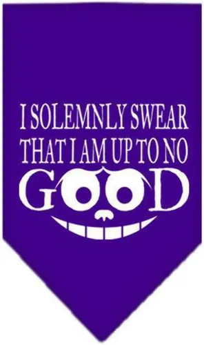 Vista 2 de Bandana serigrafiada para mascotas y perros, con texto "I Solemnly Swear That I Am Up To No Good" Cocoa S
