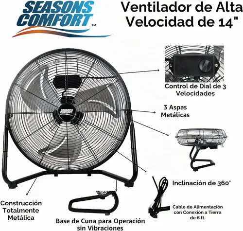 Vista 5 de Seasons Comfort Ventilador resistente de alta velocidad de 14 pulgadas