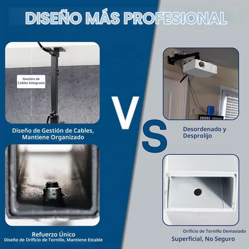 Vista 2 de Proyector universal para montaje en techo o pared, color negro con brazos extensibles, altura ajustable de 16.9 a 25.6 pulgadas, soporte con bracket