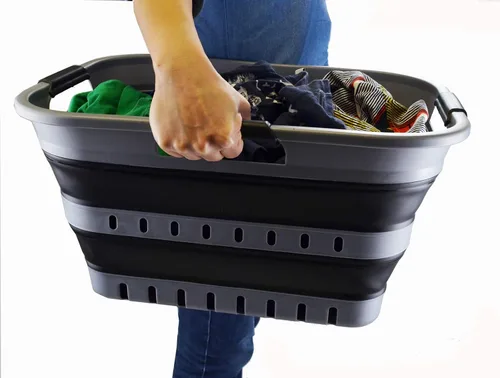Vista 7 de SAMMART Juego de 2-30L (8 galones) cesta plegable de plástico para la ropa sucia – Contenedor/organizador plegable plegable – Cestas de ahorro