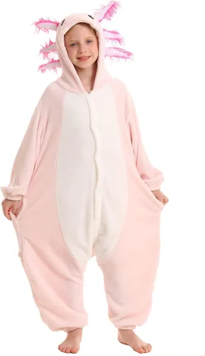 Vista 5 de DELEY Disfraz unisex de una pieza de ajolote teñido anudado para adultos, pijama de Halloween para mujeres y hombres