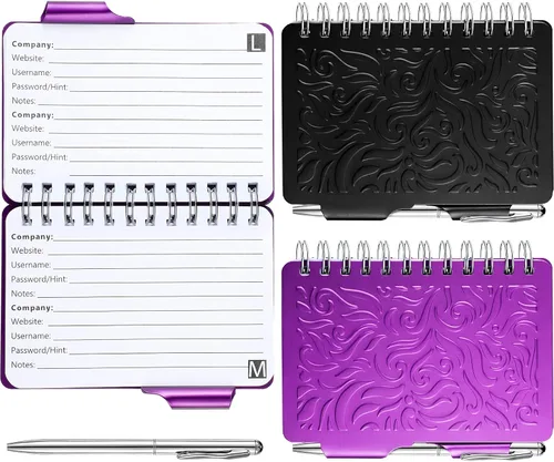 Vista 12 de Zonon 2 piezas mini libro de contraseñas con pestañas alfabéticas, libro guardador de contraseñas Metal, organizador portátil, elegante cuaderno