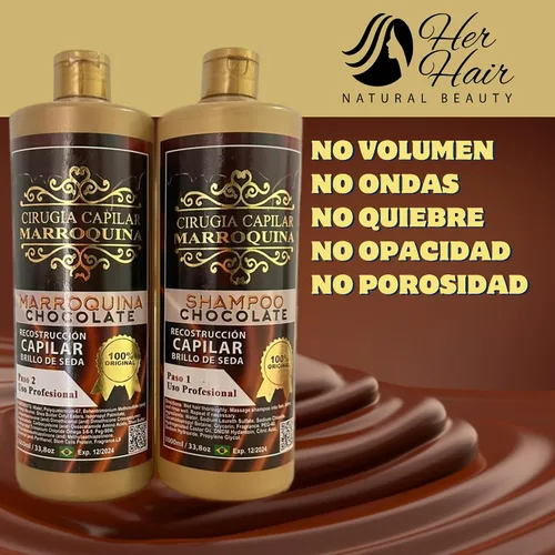 Vista 7 de Generic Ciruga Capilar Marroquina Chocolate 33.8 oz, Champú Chocolate 33.8 oz - Kit 2 Pasos para uso profesional, hidratación profunda, control