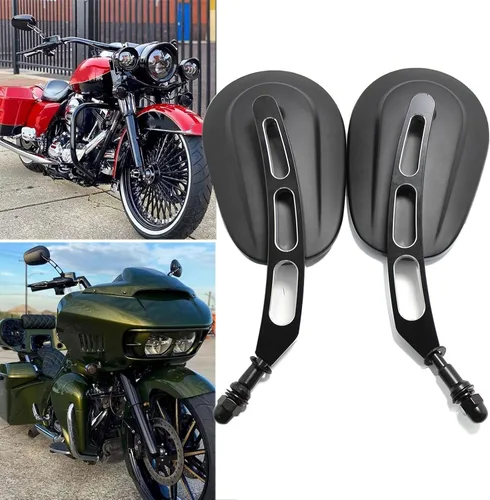 Vista 6 de Espejo retrovisor lateral de 8 mm en negro para motocicleta con estilo hueco Compatible con Harley Street Glide, Road King, Dyn, Softail, Bobber