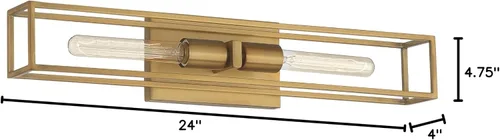 Vista 10 de Quoizel LGN8624WS Leighton - Lámpara de pared para baño, 2 luces, 200 vatios, latón desgastado (5 pulgadas de alto x 24 pulgadas de ancho)