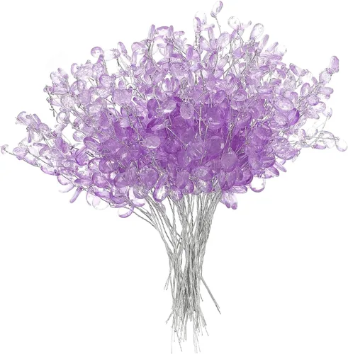 Vista 7 de 20 tallos de flores artificiales, adornos acrílicos de cristal, ramos artificiales, gotas de cuentas acrílicas, ramas de flores para bodas y Verde