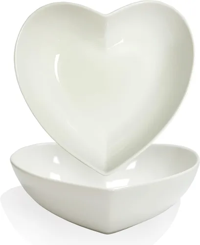 Vista 7 de Juego de 2 platos de ensalada profundos en forma de corazón de porcelana, cuencos de corazón de 7 pulgadas para servir postre/aperitivo/fruta, 19