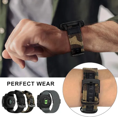 Vista 6 de Abanen Correas de reloj de nailon estilo militar de 0.866 in para Garmin Instinct 3 1.772 in/Instinct 2 Solar, tela tejida duradera correa