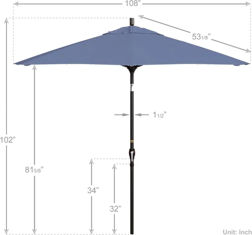 Vista 4 de California Umbrella Paraguas redondo de aluminio del mercado de 9', elevación de manivela, inclinación del botón, poste de bronce Azul (Air Blue)