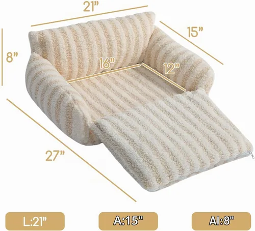 Vista 3 de Hollypet Cama para gatos, mullida, multifuncional, de doble capa, suave para mascotas, sofá ortopédico para gatos y perros pequeños, color beige