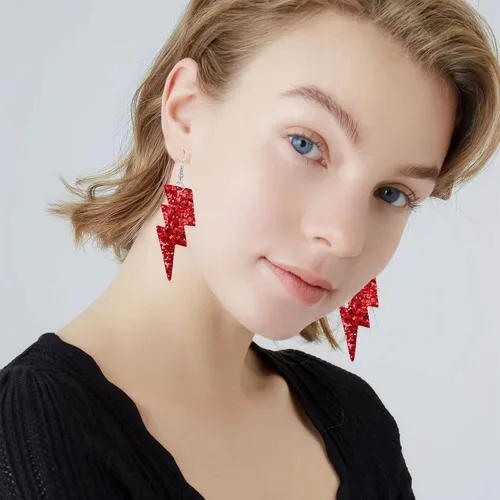Vista 3 de YUNXI Aretes de lentejuelas de poliuretano de los años 80 para Halloween, aretes de relámpago, retro, ligeros, colgantes para mujeres y niñas