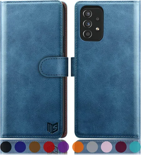 Vista 14 de SUANPOT Funda de cuero tipo cartera para Samsung Galaxy A53 5G con tarjetero RFID con tapa para teléfono con tapa folio libro a prueba de golpes