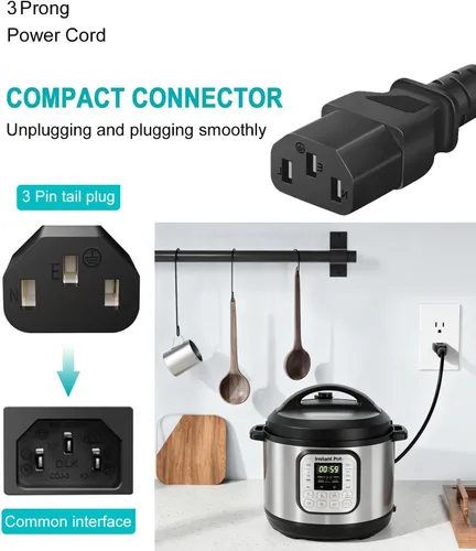 Vista 3 de Cable de alimentación de CA de 3 clavijas para olla a presión eléctrica instantánea, olla rápida de energía, olla arrocera, cocina inteligente