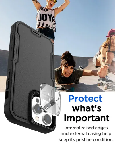 Vista 3 de AICase Funda para iPhone 14 Pro Max con protector de pantalla de vidrio + lente de cámara, resistente protección contra caídas, cuerpo completo