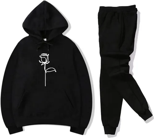 Vista 2 de Conjunto deportivo de manga larga con capucha casual para hombre, sudadera deportiva para correr, entrenamiento, fitness, 2 piezas