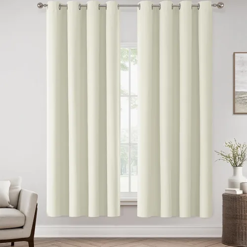 Vista 84 de ChrisDowa Cortinas 100% Opacas de Abedul Sólido de 45 Pulgadas de Largo, 2 Paneles para Dormitorio y Sala de Estar, Estilo Granja Oscurecedoras