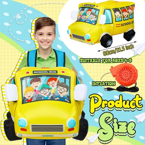 Vista 2 de Simgoing - Disfraz inflable de autobús escolar de 31.5 pulgadas para niños